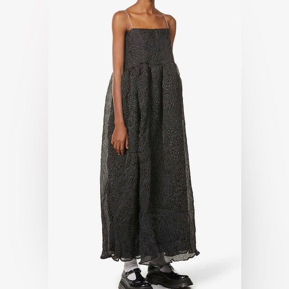 Sister Jane Dream Textured Organza Square Neck Maxi Dress Black Formal Size M - Picture 2 of 11